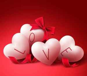 White Love Hearts with Ribbons and Bow for Valentines Day Greeti